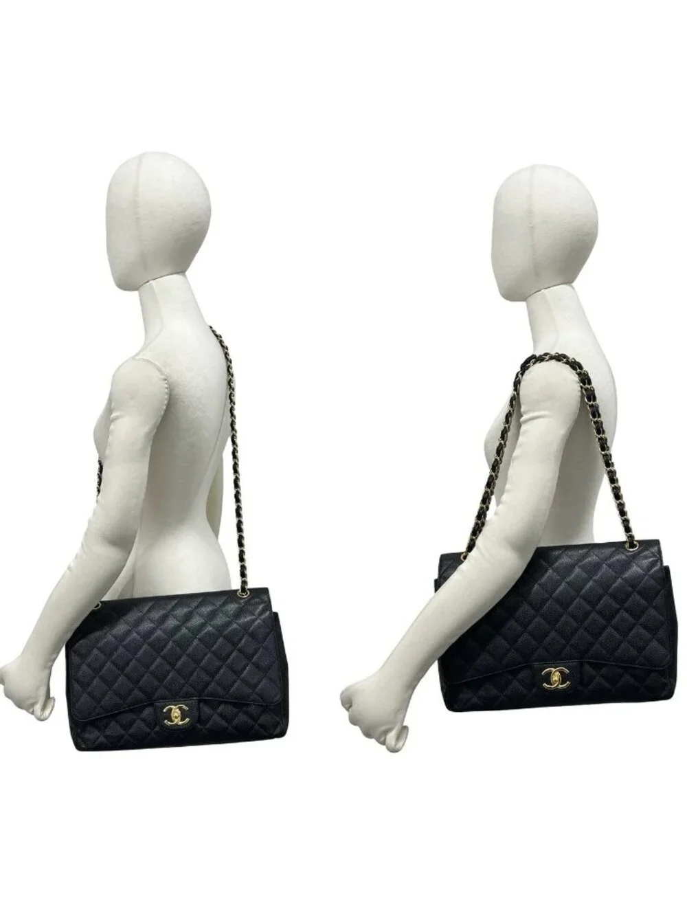 Chanel Quilted CC Logo Caviar Leather 2-Way Shoulder Bag Black